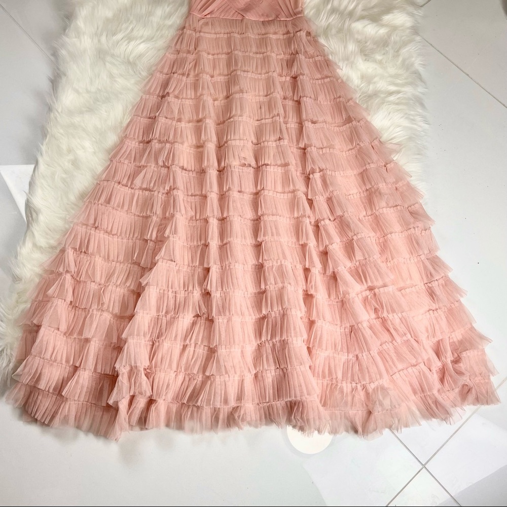📌 L’ATISTE Chiffon Maxi Dress Multi-Tiered Pleated Ruffles Stretchy Bodice Lined - Picture 12 of 16